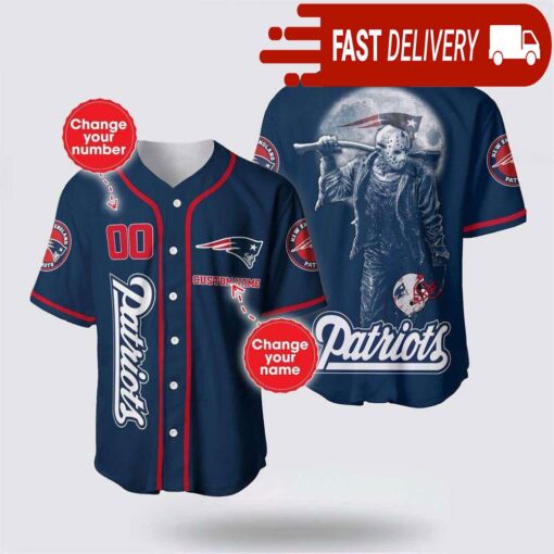 NFL New England Patriots Jason Voorhees Custom Name Baseball Jersey 3D Horror Shirt - available at - sportfansshop.com