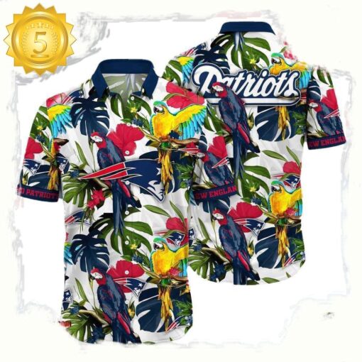 NFL New England Patriots Parrots Tropical Flower Hawaiian Shirt For Men Women - available at - sportfansshop.com