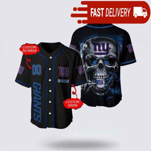 NFL New York Giants Baseball Jersey 3D Personalized Skull Shirt for Your Football Team - available at - sportfansshop.com