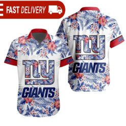 NFL New York Giants Tropical Floral Hibiscus Hawaiian Shirt - available at - sportfansshop.com