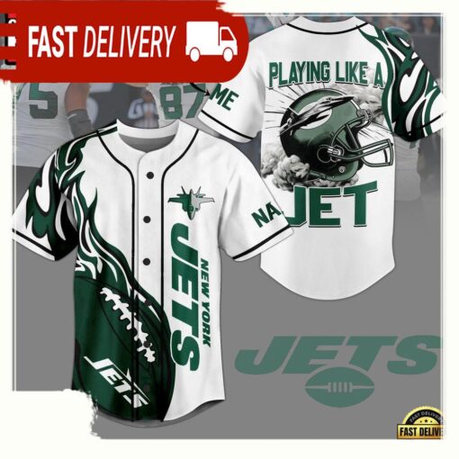 NFL New York Jets Playing Like A Jet Custom Name Baseball Jersey - available at - sportfansshop.com