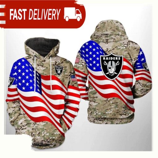 NFL Oakland Raiders US Flag Camo Veteran Team All Over Print Unisex Hoodie - available at - sportfansshop.com