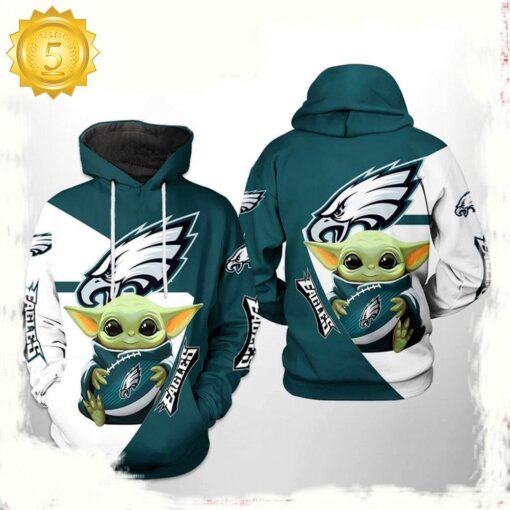 NFL Philadelphia Eagles Baby Yoda Team All Over Print Unisex Hoodie - available at - sportfansshop.com