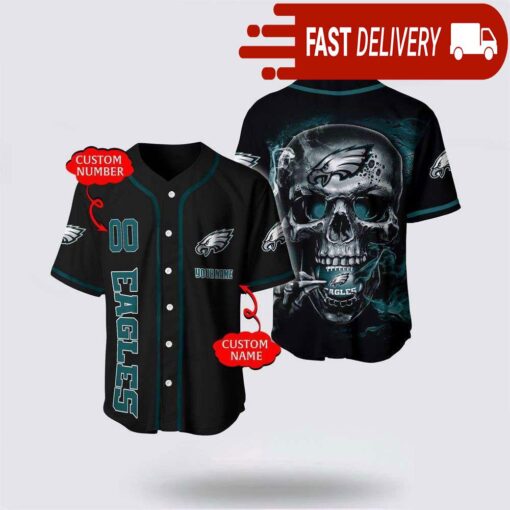 NFL Philadelphia Eagles Baseball Jersey 3D Personalized Skull Shirt for Your Football Team - available at - sportfansshop.com