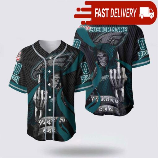 NFL Philadelphia Eagles Grim Reaper Custom Name Baseball Jersey Gift for Your Squad - available at - sportfansshop.com