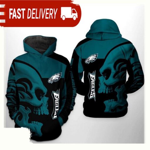 NFL Philadelphia Eagles Skull All Over Print Unisex Hoodie - available at - sportfansshop.com