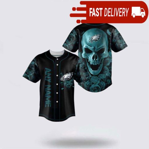 NFL Philadelphia Eagles Skull Flower 3D Baseball Jersey Football Gift - available at - sportfansshop.com