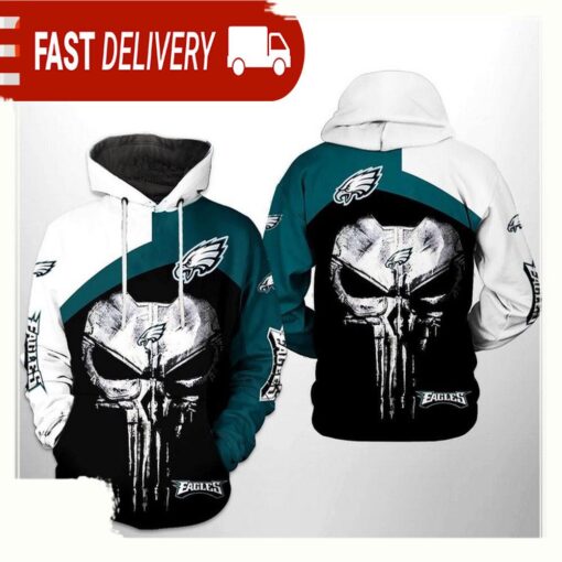 NFL Philadelphia Eagles Skull Punisher Team All Over Print Unisex Hoodie - available at - sportfansshop.com