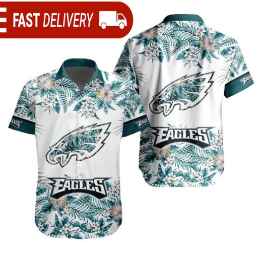 NFL Philadelphia Eagles Tropical Floral Hibiscus Hawaiian Shirt - available at - sportfansshop.com