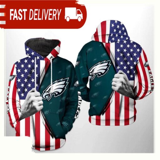 NFL Philadelphia Eagles US Flag Team All Over Print Unisex Hoodie - available at - sportfansshop.com