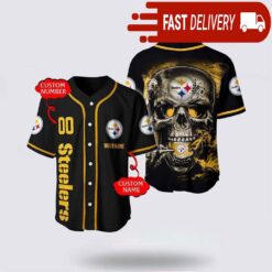 NFL Pittsburgh Steelers Baseball Jersey 3D Personalized Skull Shirt for Your Football Team - available at - sportfansshop.com