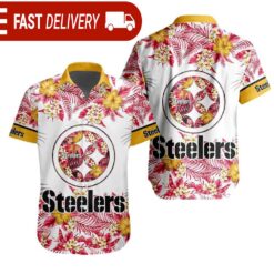 NFL Pittsburgh Steelers Tropical Floral Hibiscus Hawaiian Shirt - available at - sportfansshop.com