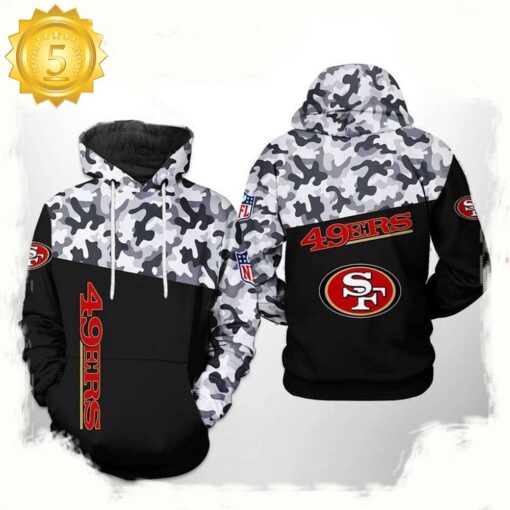 NFL San Francisco 49ers Camo Veteran Team All Over Print Unisex Hoodie - available at - sportfansshop.com