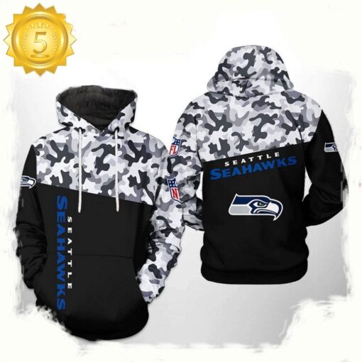 NFL Seattle Seahawks Camo Veteran Team All Over Print Unisex Hoodie - available at - sportfansshop.com