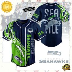 NFL Seattle Seahawks Sea Tile Custom Name Baseball Jersey - available at - sportfansshop.com