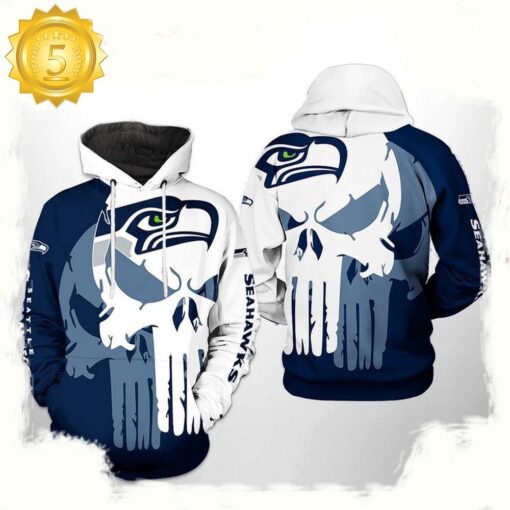 NFL Seattle Seahawks Team Skull All Over Print Unisex Hoodie - available at - sportfansshop.com