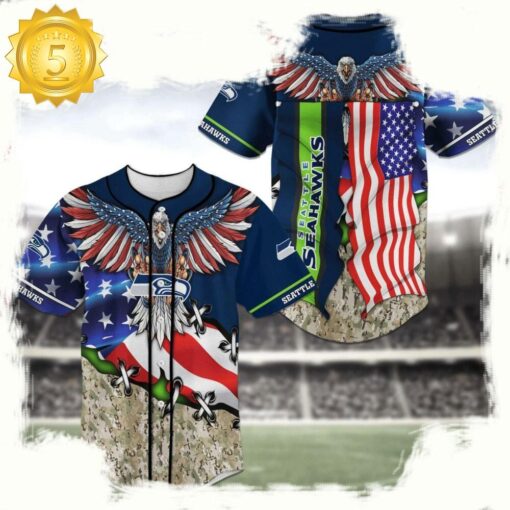 NFL Seattle Seahawks US Flag Eagle New Design Baseball Jersey Shirt - available at - sportfansshop.com