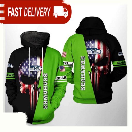 NFL Seattle Seahawks US Flag Skull Team All Over Print Unisex Hoodie - available at - sportfansshop.com