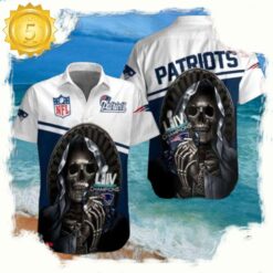 NFL Skull Helmet Champions New England Patriots Super Bowl LIV Tribute Hawaiian Shirt - available at - sportfansshop.com