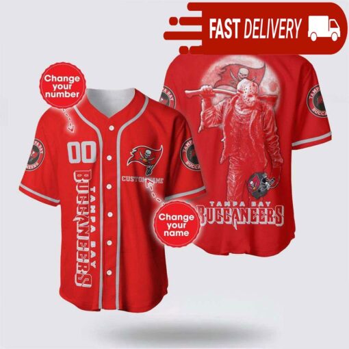 NFL Tampa Bay Buccaneers Jason Voorhees Custom Name Baseball Jersey 3D Horror Shirt - available at - sportfansshop.com