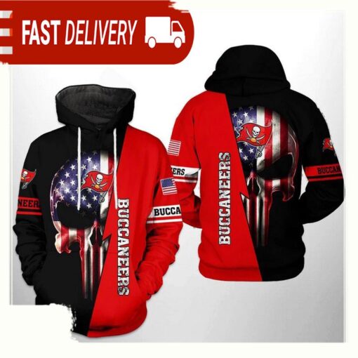 NFL Tampa Bay Buccaneers US Flag Skull Team All Over Print Unisex Hoodie - available at - sportfansshop.com