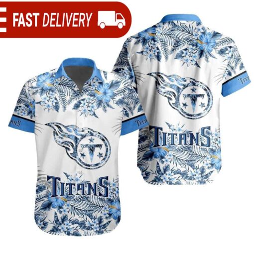 NFL Tennessee Titans Tropical Floral Hibiscus Hawaiian Shirt - available at - sportfansshop.com