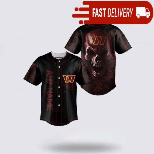 NFL Washington Commanders Skull Flower 3D Baseball Jersey Football Gift - available at - sportfansshop.com