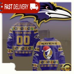 Personalized Baltimore Ravens NFL Grateful Dead Christmas Ugly Sweater - available at - sportfansshop.com