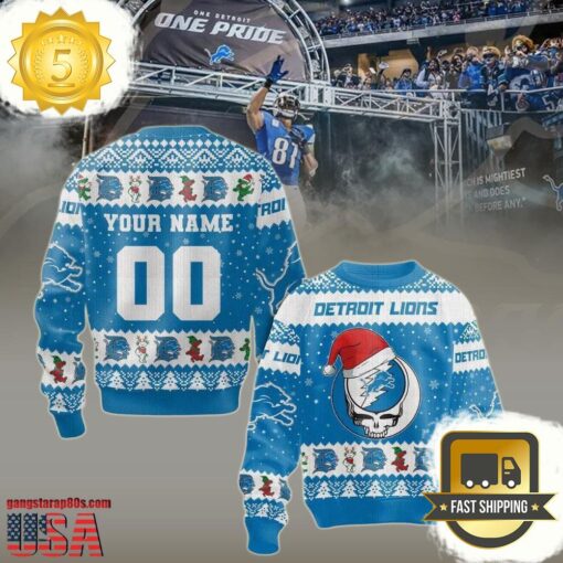 Personalized Detroit Lions NFL Grateful Dead Ugly Christmas Sweater - available at - sportfansshop.com