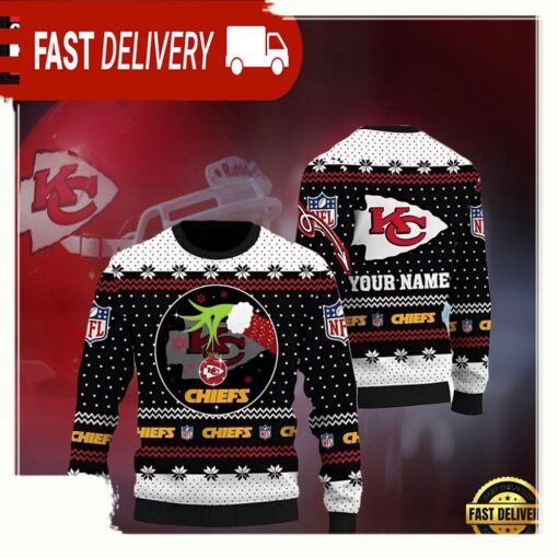 Personalized Name Kansas City Chiefs Grinch NFL Ugly Christmas Sweater - available at - sportfansshop.com