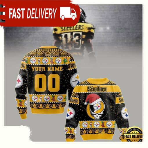 Personalized Pittsburgh Steelers Grateful Dead Christmas Ugly Sweater - available at - sportfansshop.com