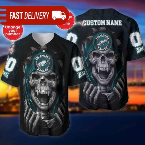 Philadelphia Eagles Custom NFL Jersey Skull Personalized Baseball Jersey - available at - sportfansshop.com