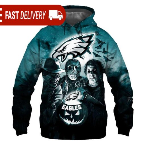 Philadelphia Eagles Horror Night Freddy Jason Michael Myers Hoodie Halloween NFL Gifts - available at - sportfansshop.com