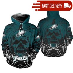 Philadelphia Eagles Pumpkin Skull 3D Halloween Hoodie Best NFL Gifts for Fans - available at - sportfansshop.com