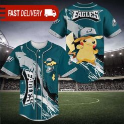 Pikachu NFL Philadelphia Eagles Baseball Jersey Football Gear for Fans - available at - sportfansshop.com