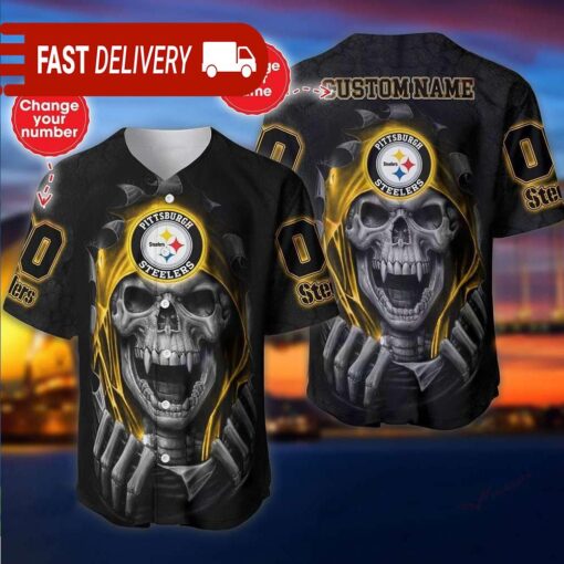 Pittsburgh Steelers Custom NFL Jersey Skull Personalized Baseball Jersey - available at - sportfansshop.com