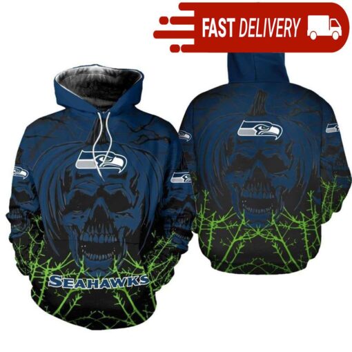 Seattle Seahawks Pumpkin Skull 3D Halloween Hoodie Best NFL Gifts for Fans - available at - sportfansshop.com