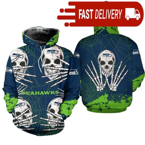 Seattle Seahawks Skull 3D Hoodie for Halloween Best NFL Gifts for Fans - available at - sportfansshop.com