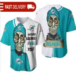 Skull Miami Dolphins Baseball Jersey Achmed Haters Silence I Kill You Gift For NFL Fans - available at - sportfansshop.com