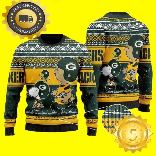 Snoopy Charlie Brown Green Bay Packers Lover NFL Ugly Christmas Sweater - available at - sportfansshop.com