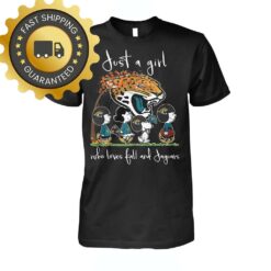 Snoopy Peanuts Just A Girl Who Love Fall And Jacksonville Jaguars Tshirt, Unique NFL Gifts for Football Fan - available at - sportfansshop.com