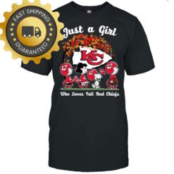 Snoopy Peanuts Just A Girl Who Love Fall And Kansas City Chiefs Shirt, Best NFL Gift Idea - available at - sportfansshop.com