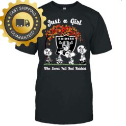 Snoopy Peanuts Just A Girl Who Love Fall And Las Vegas Raiders Tshirt, NFL Football Gifts - available at - sportfansshop.com