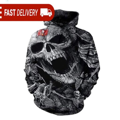 Tampa Bay Buccaneers Skelinton Skull 3D NFL Hoodie Gifts for Fans - available at - sportfansshop.com