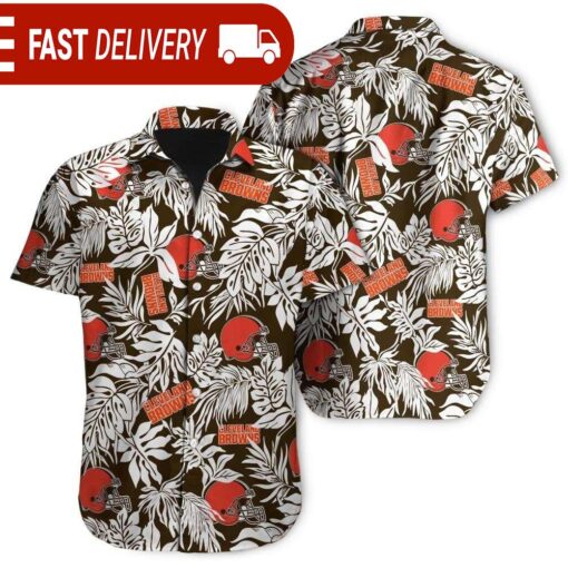 Tropical Leafs Cleveland Browns NFL Button Up Hawaiian Shirt - available at - sportfansshop.com