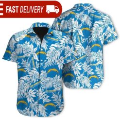 Tropical Leafs Los Angeles Chargers NFL Button Up Hawaiian Shirt - available at - sportfansshop.com