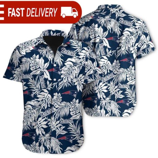 Tropical Leafs New England Patriots NFL Button Up Hawaiian Shirt - available at - sportfansshop.com