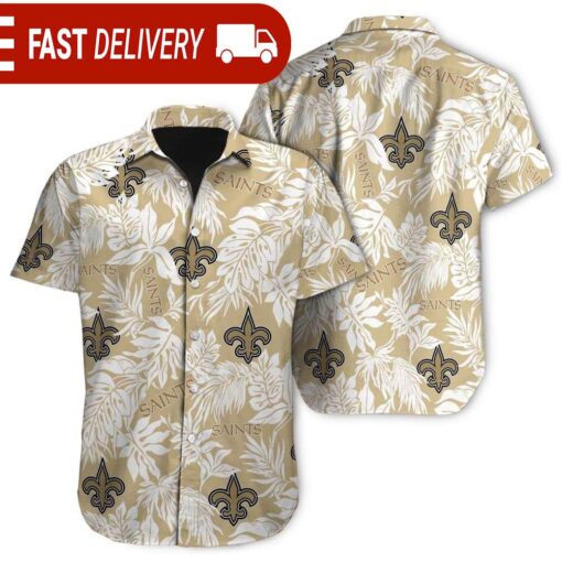 Tropical Leafs New Orleans Saints NFL Button Up Hawaiian Shirt - available at - sportfansshop.com