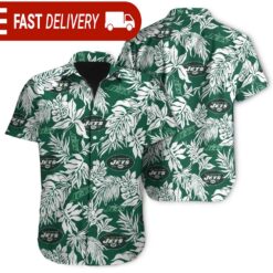 Tropical Leafs New York Jets NFL Button Up Hawaiian Shirt - available at - sportfansshop.com