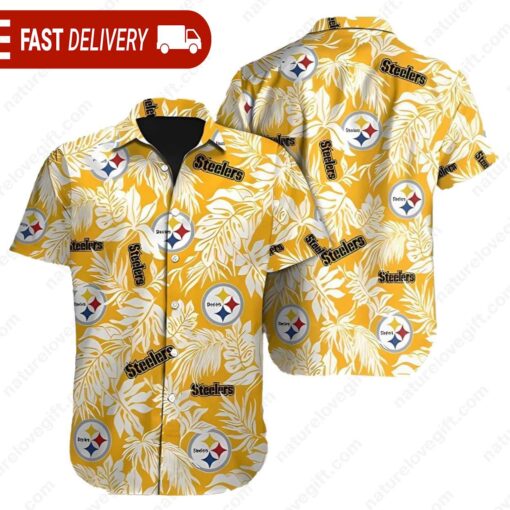 Tropical Leafs Pittsburgh Steelers NFL Button Up Hawaiian Shirt - available at - sportfansshop.com